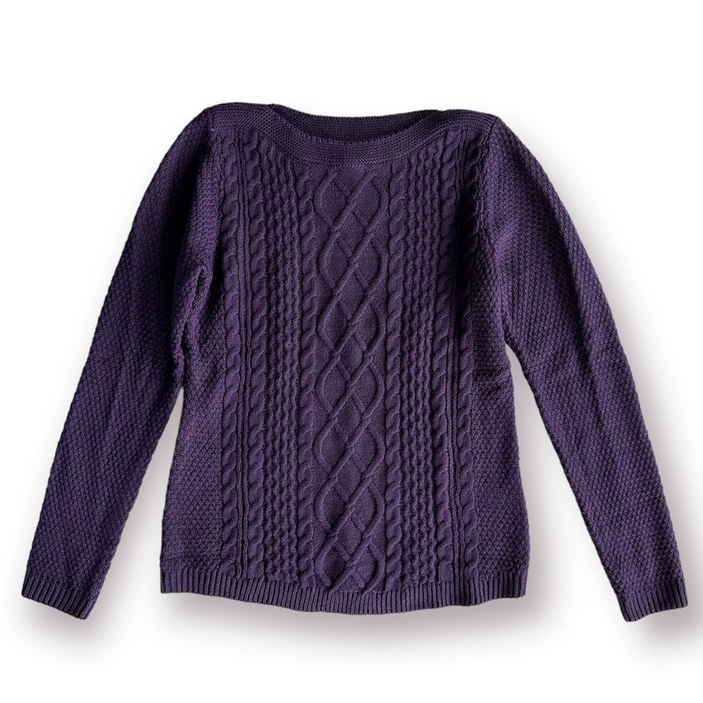 Croft & Barrow Dark Purple Cable Knit Boat Neck Long Sleeve Sweater Women’s XS